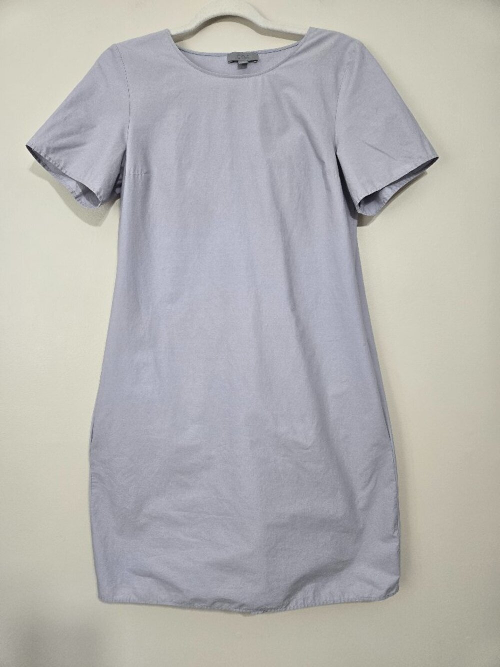 COS Light Blue Shift Dress Short Sleeve Minimalist Cotton Twist Knot Back 8